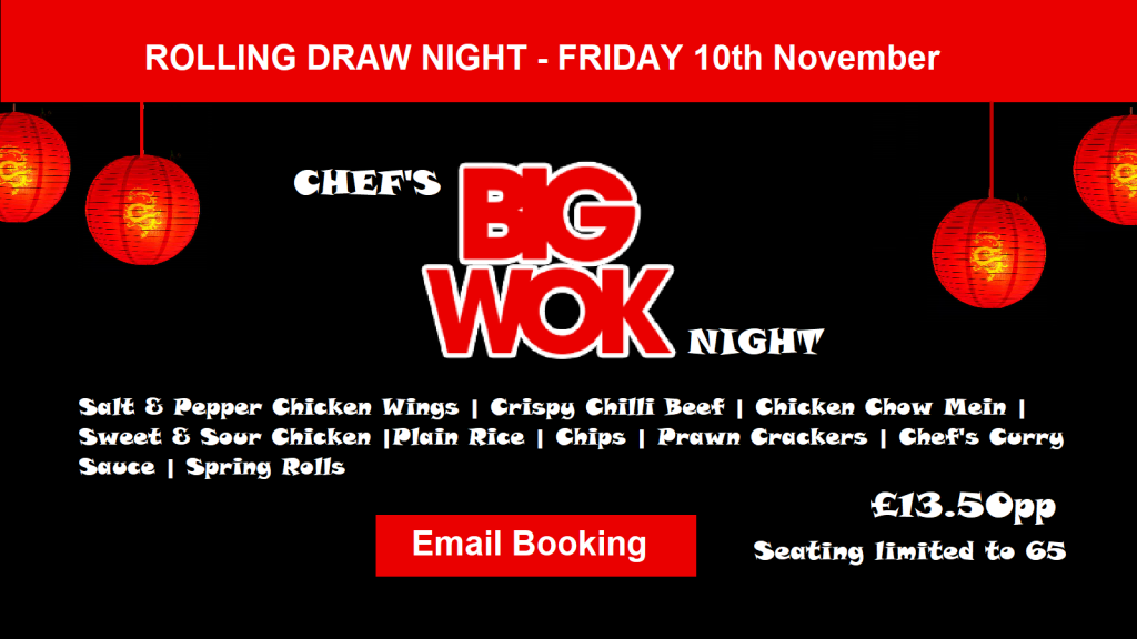 Rolling Draw Friday 10th November - No food on the evening now.